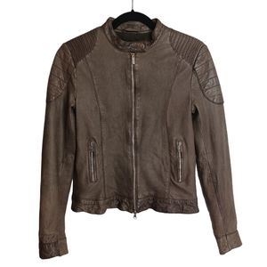 GOOSECRAFT Brown Biker Real Leather Moto Style Long Sleeve Zipper Jacket Small